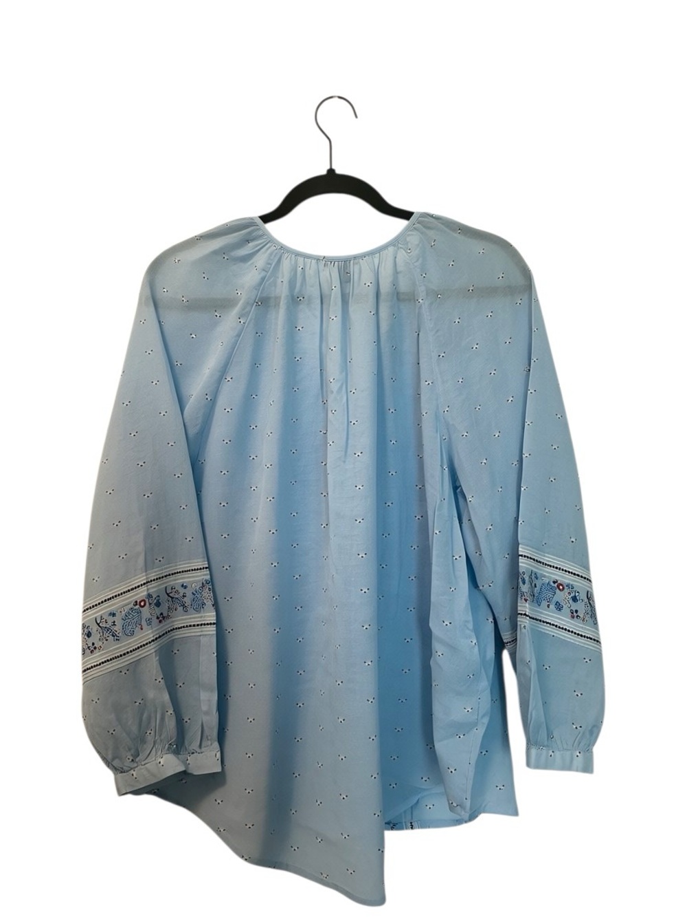 Ann Taylor Factory Boho Mixed Media Button Front Blouse Blue SZ XL - Picture 2 of 5